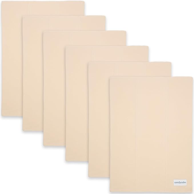 Comfy Cubs Baby Burp Cloths Set (Pack of 6) - Large, 6-Layer, Ultra Absorbent 100% Cotton for Infant Spit-Up, Drool, and Messes - Soft, Gentle, Thoughtful New Born Baby Gifts, Cream