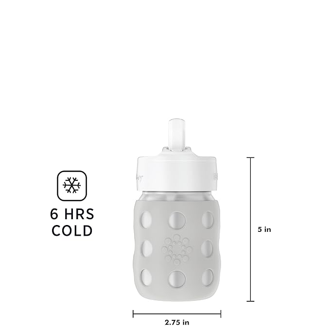 Lifefactory 8-Ounce Stainless-Steel Vacuum-Insulated Wide-Neck Baby Bottle with Straw Cap, Stone Gray (LS2241WCG4)
