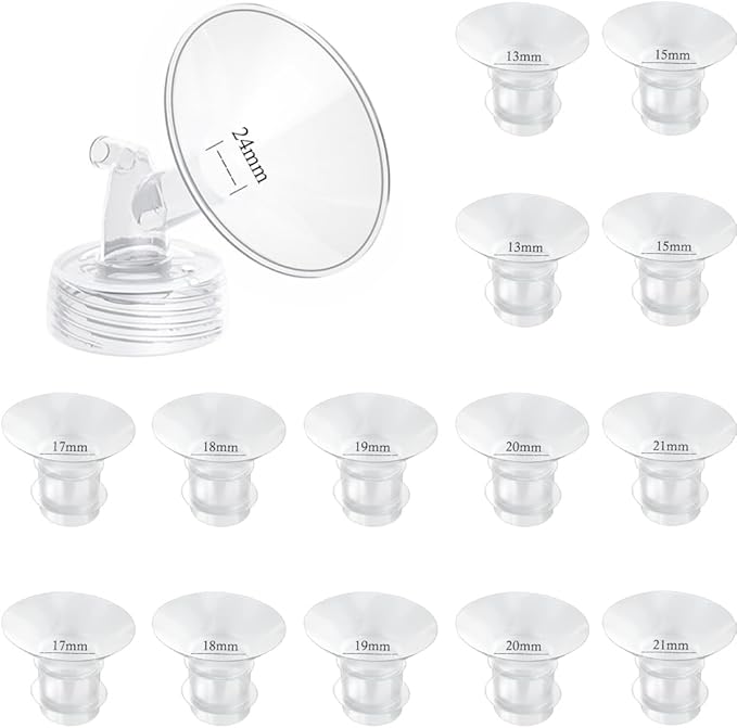 Flange Inserts 13/15/17/18/19/20/21mm 14PC Compatible with Momcozy S12 pro/S9 pro/S9/S10/S12/Medela/TSRETE/Spectra/Bellababy Breast Pumps, Reduce 24mm Tunnel Down to Correct Size