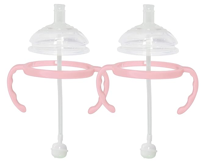 Botabee Straw Transition Cup Kit for Comotomo Baby Bottles | Conversion Kit Fits 5 & 8 Ounce Bottles | Soft, Silicone Straw Top Bottle Nipple & Weighted Straw to Help Baby - Pack of 2 (Pink)