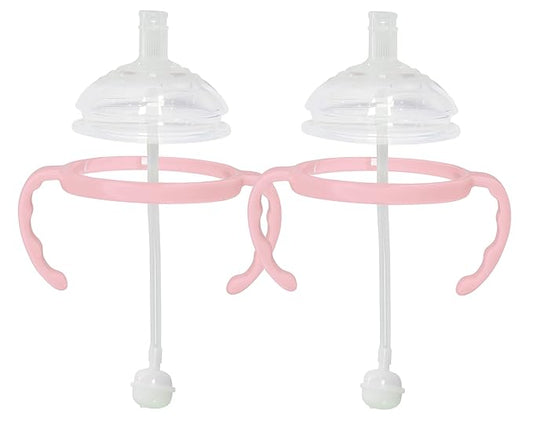 Botabee Straw Transition Cup Kit for Comotomo Baby Bottles | Conversion Kit Fits 5 & 8 Ounce Bottles | Soft, Silicone Straw Top Bottle Nipple & Weighted Straw to Help Baby - Pack of 2 (Pink)