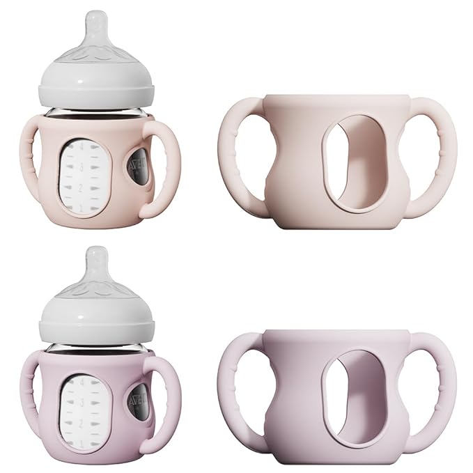 2 Pack Silicone Sleeves for Avent Natural Glass Bottles, Anti Breakage Bottle Holder with Handle, Compatible Philips Avent Glass Natural Bottle 4 oz