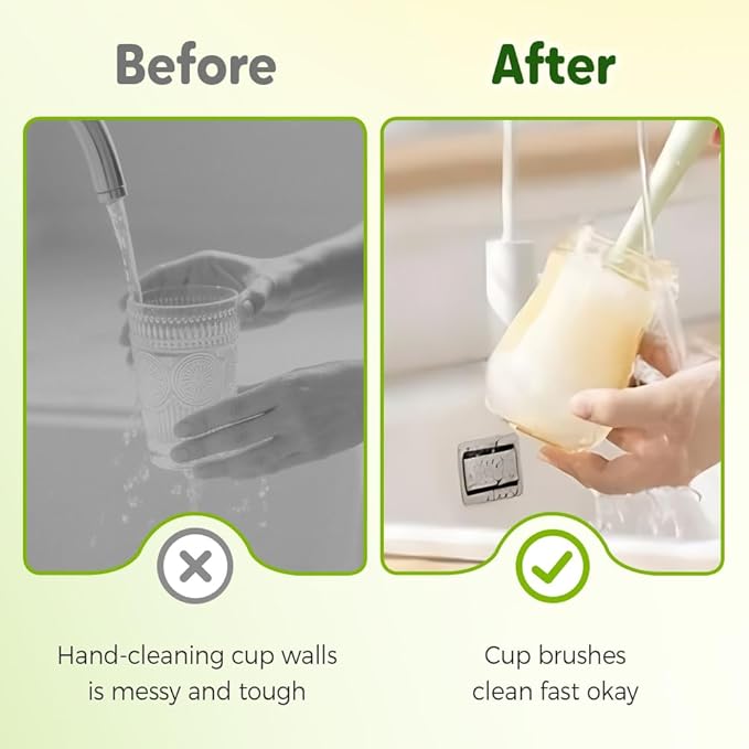 5 in 1 Bottle Cleaning Brush, Multifunctional Water Bottles Cleaner Brushs Portable Bottle and Lid Cleaning Brush Tool, Straw Cleaner Brushs for Baby Bottles Tumblers Glass Cups (2, Green)