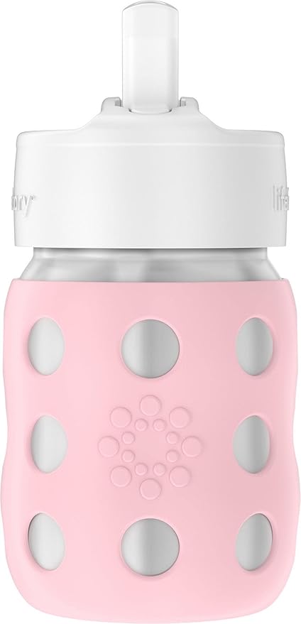 Lifefactory 8-Ounce Stainless-Steel Vacuum-Insulated Wide-Neck Baby Bottle with Straw Cap, Desert Rose, LS2241WDR4