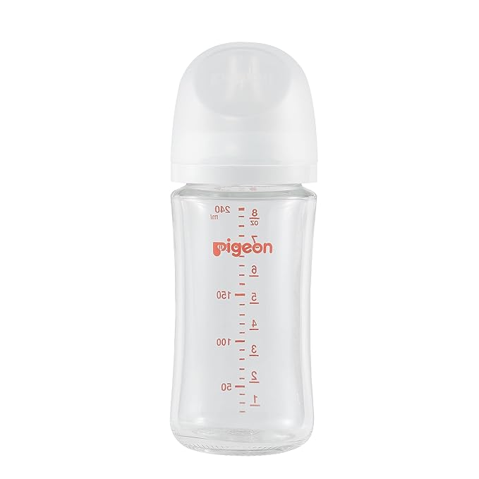 Pigeon Glass Nursing Bottle Wide Neck, Nurture & Nest, Anti-Colic, Streamlined Body, Natural Feel, Easy to Clean, Heat-Resistant, 8.1 Oz (Pack of 3), Includes 3pcs Stage 3 Nipples (3m+)