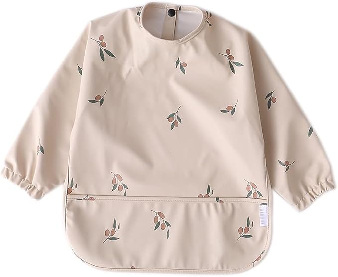 GZMM Waterproof Baby Bibs,Infant Toddler Long Sleeve Feeding Bib With Food Catcher,Easy Clean & Washable