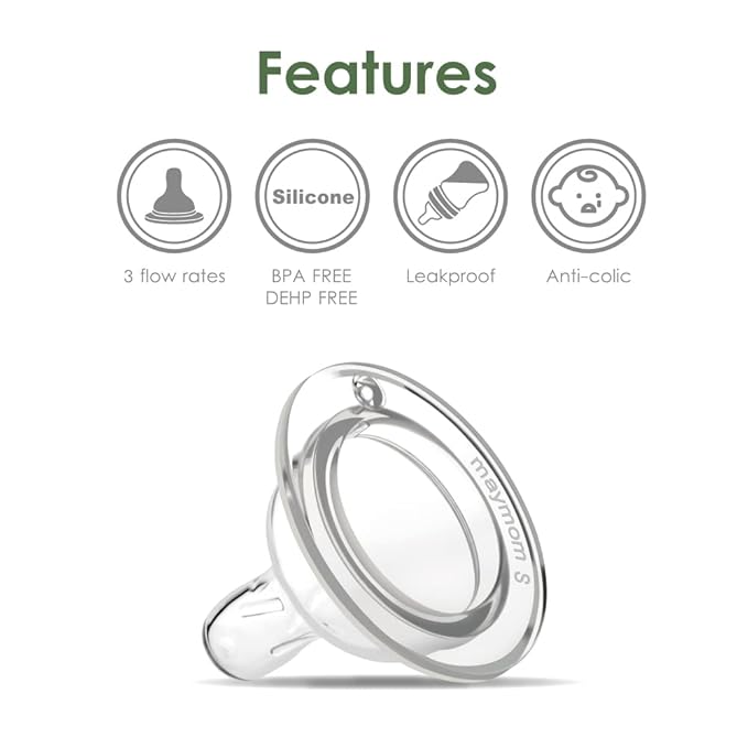 Maymom Wide-Mouth Milk Storage Feeding Collection Bottle with Nipple, Dome Cap, Bottle Top, SureSeal Sealing Disk; Compatible with Spectra Pump/Motif Luna; 5 pc (4.7Oz/140mL)