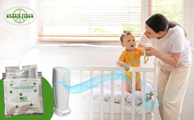 Green Piece® Pack of 12 +1 - Compatible with Diaper Genie - All Natural Baby Diaper Pail Deodorizer - Overstuffed - Activated Charcoal Air Purifier - * Made by Green Piece in the USA *