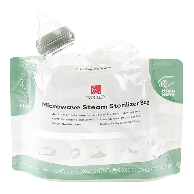 6 Bags Microwave Bottle Bags,Reusable Microwave Steam Bags(20 Uses Per Bag),Large Portable Travel Microwaves Bags for Pump Parts,Baby Bottle,Pacifiers
