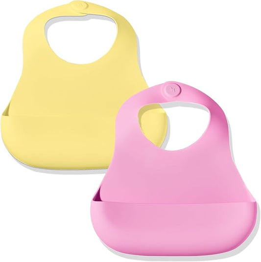 Magnetic Silicone Bibs 2-Pack Waterproof, Dishwasher Safe, BPA Free Food-Grade, Baby Feeding Bib