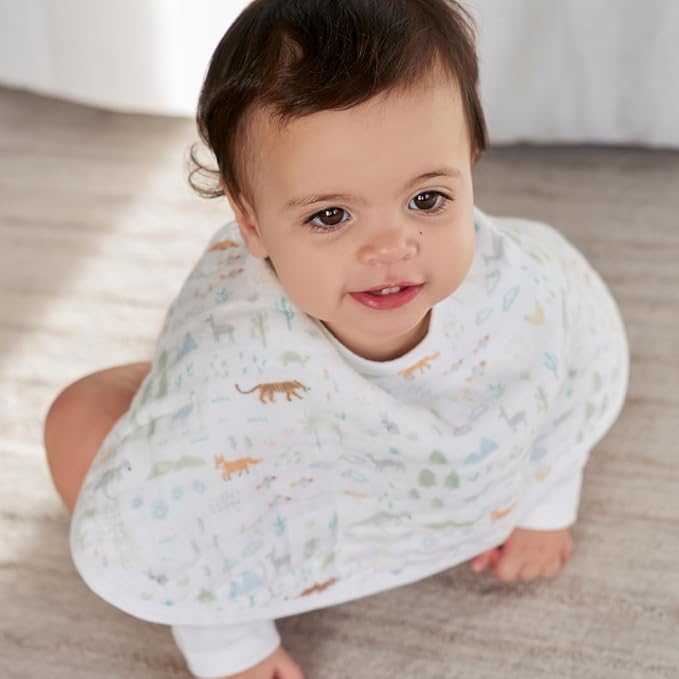 aden + anais Essentials Burpy Bib, 100% Cotton Muslin, Soft Absorbent 4 Layers, Multi-Use Burp Cloth and Bib, 22.5" X 11", Single, Voyager-Ecosphere