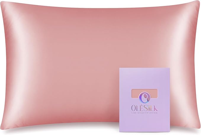 OLESILK 100% Mulberry Silk Toddler Pillowcase for Hair and Skin, Both Sides 19 Momme Pure Natural Silk Travel Pillow Cases with Hidden Zipper, 13"x 18", Coral Pink