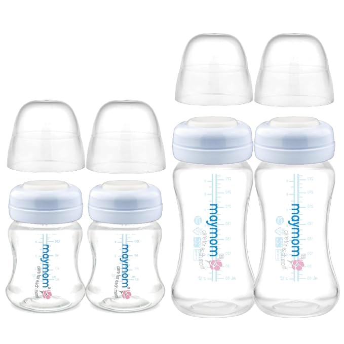 Maymom Wide-Mouth Milk Storage Collection Bottle with Dome Cap, Bottle Top, SureSeal Disk; Compatiable with Spectra S1 S2 Bottles; Compatible with Lansinoh Nipple (4.7oz/140mL, 2pc & 9oz/280mL, 2pc)