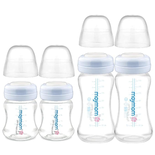 Maymom Wide-Mouth Milk Storage Collection Bottle with Dome Cap, Bottle Top, SureSeal Disk; Compatiable with Spectra S1 S2 Bottles; Compatible with Lansinoh Nipple (4.7oz/140mL, 2pc & 9oz/280mL, 2pc)