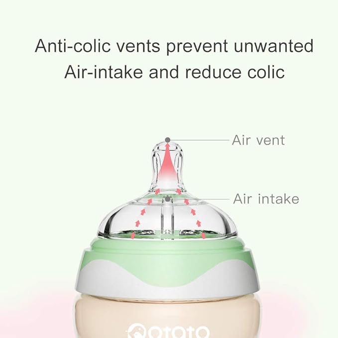 Breast Milk Baby Bottles for Newborn Baby PPSU Anti Colic Infant Bottles Wide Neck Breast-Like Nipple Slow Flow Breastfeeding Toddler Bottles-2pack (2.5oz/pc, Green)