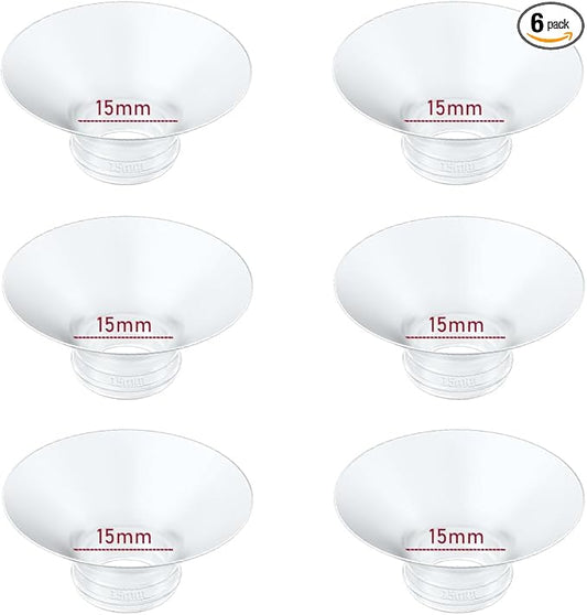 Flange Insert 15mm 6pcs Compatible with Momcozy M5/M9/M6/S12 Pro/V1 Pro/V2 Pro,for Spectra/Medela/MomMed/eufy/Lansinoh/Elvie Breast Pump, Fit for 24mm Flange/Shield of Most Pumps, Breastfeeding Parts