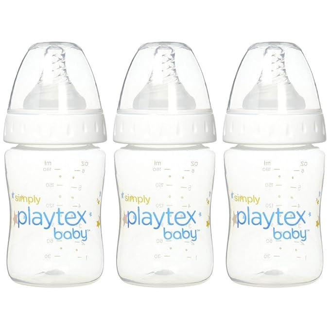 Playtex Baby Simply Playtex Complete Tummy Comfort Baby Bottles, 6 Oz (3 Count), Anti-Colic & Anti-Reflux Bottles for Newborn and Breastfeeding Babies, Feeding Essentials