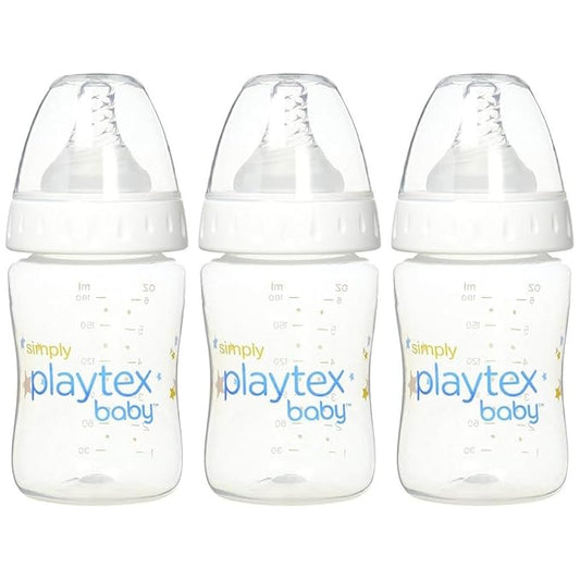 Playtex Baby Simply Playtex Complete Tummy Comfort Baby Bottles, 6 Oz (3 Count), Anti-Colic & Anti-Reflux Bottles for Newborn and Breastfeeding Babies, Feeding Essentials