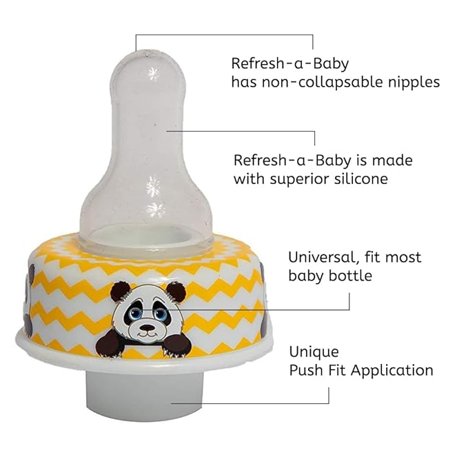 Refresh-a-Baby Reusable Bottle Top Nipple Adapter – Instantly Convert Any Bottle into a Sippy with Soft Silicone Nipples – Ideal for On-the-Go Feeding, BPA-Free, & Easy to Clean Pack of 2 (Panda)