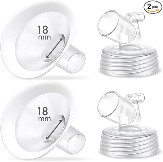 2 Packs 18mm Flange Set, Updated Oval Soft Rim Shield and Wide Mouth Base Connector Pump Parts for Spectra S2 Spectra S1 9 Plus Breastpumps Accessories, 106 Degree Wider Opening Angel