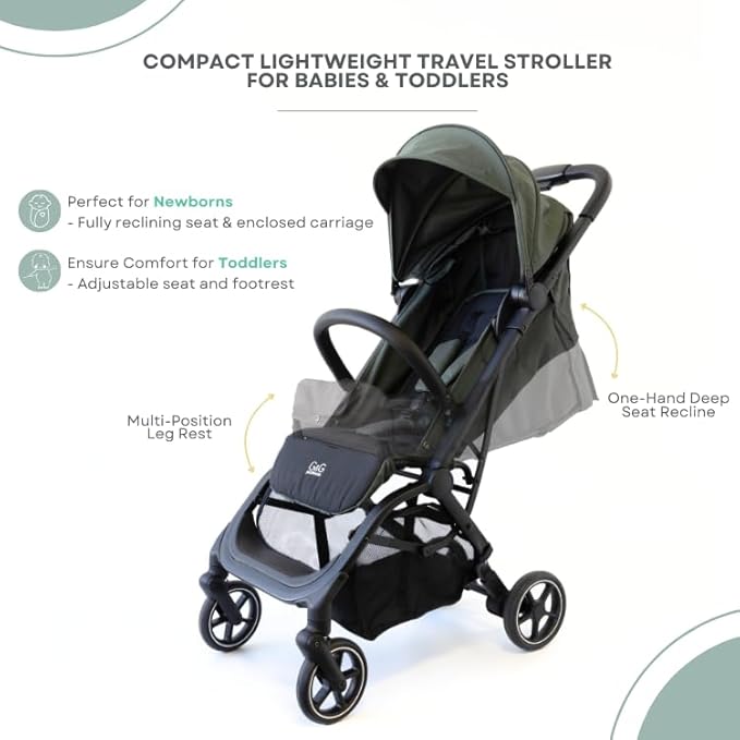 guzzie+Guss Oxygen v2 Lightweight Stroller – Compact, Foldable, Travel-Friendly for Baby, Infants and Toddlers - Raven