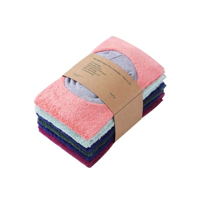 Matz Mini Terry Towel Slip On Baby Bibs | Full Coverage | Ultra Absorbent 100% Cotton | Pullover For Babies And Toddlers | Feeding Drooling And Teething | Unisex Baby Bib With Soft Ribbed Neck