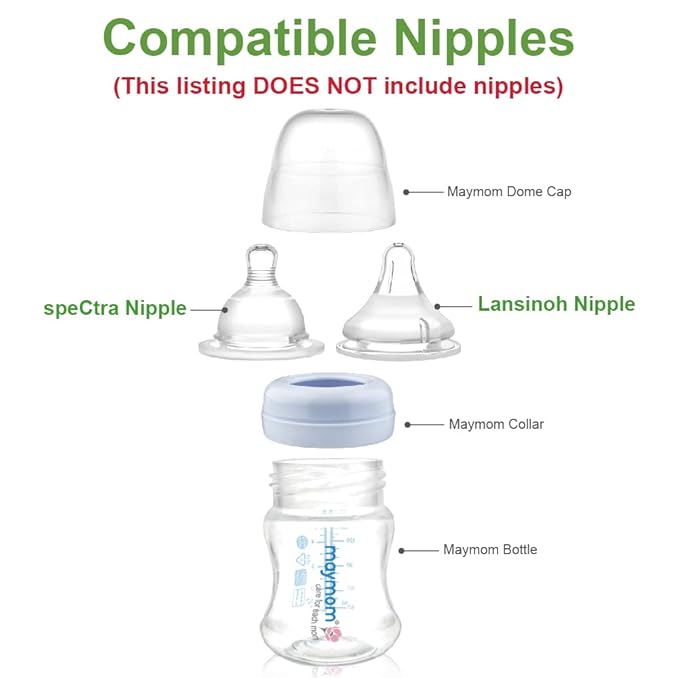 Maymom Wide-Mouth Milk Storage Collection Bottle with Dome Cap, Bottle Top, SureSeal Disk; Compatiable with Spectra S1 S2 Bottles; Compatible with Lansinoh Nipple (4.7oz/140mL, 2pc & 9oz/280mL, 2pc)