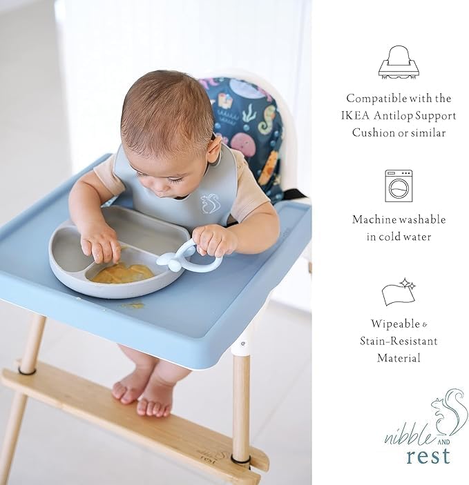 Nibble and Rest Highchair Cushion Cover for Inflatable Cushion, Compatible for IKEA Antilop Highchair,Accessories Stain-Proof and Wipeable Cover (Cushion NOT Included)(Lilac Petals)
