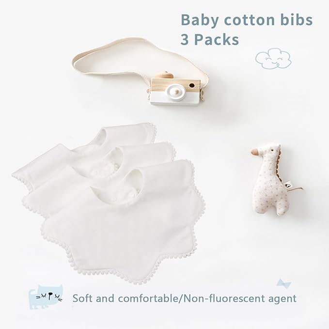 Bamery Baby Bandana Bibs White Cotton Drool Bibs for Drooling and Teething Absorbent for Boy Girl