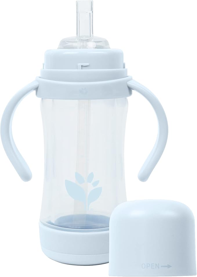 green sprouts® Glass & Sprout Ware® Sip & Straw 5oz., 6mo+, Plant-Plastic, Platinum-Cured Silicone, Dishwasher Safe, Grows with Baby, Tested for Hormones, 5oz, Light Blueberry