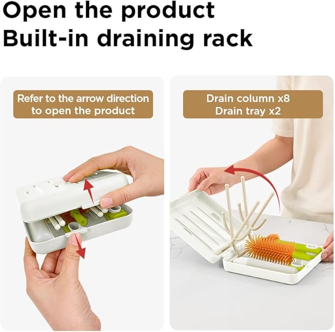 YOTIME Travel Bottle Brush, Travel Bottle Cleaner Kit with Foldable Bottle Drying Rack, for Visit Friends and Relations, Baby Travel Essentials, BPA Free, White