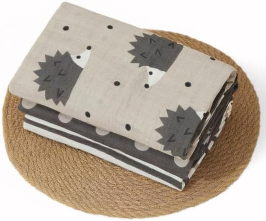 Muslin Baby Quilt 100% Cotton Newborn Blanket 47" X 47" 2 Layers Muslin Swaddle for Boy and Girl (Hedgehog Series)
