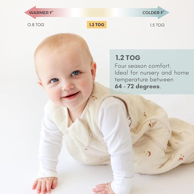 Tealbee Grow with Baby Sleep Sack – Adjustable Fit 6–24 Months for Babies & Toddlers, Soft Rayon from Bamboo Sleep Bag, All Season 1.2 TOG Wearable Blanket with 2-Way Zipper – Moons and Stars