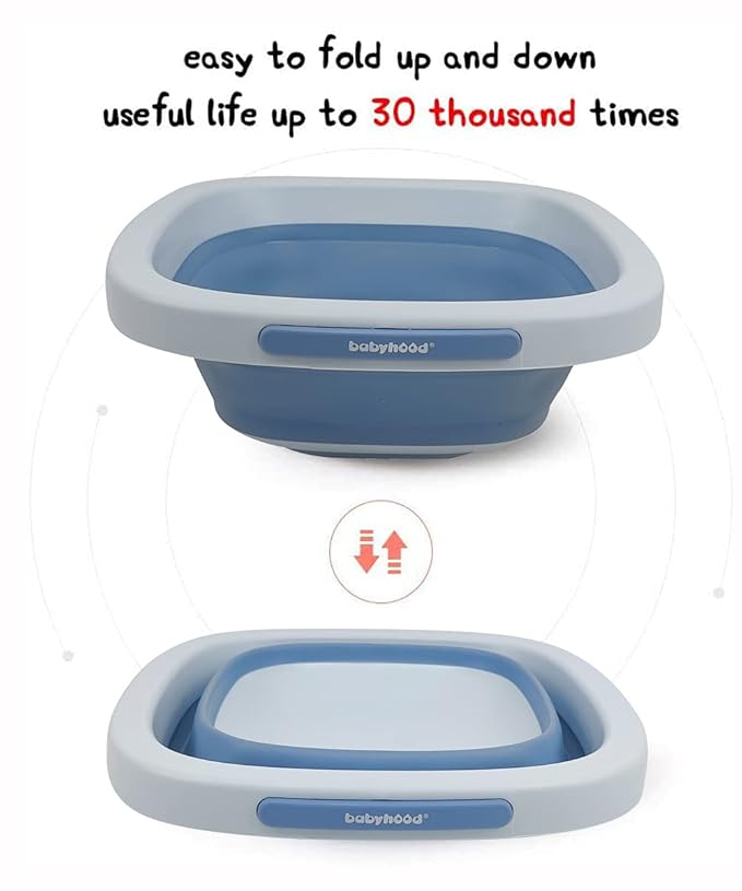 Babyhood Multi-Purpose Collapsible Wash Basin for Kids and Babies, Lightweight Portable Folding Basin for Washing Baby Bottles and Breast Pump Parts and Home Kitchen Outdoor Camping Use (2021blue)