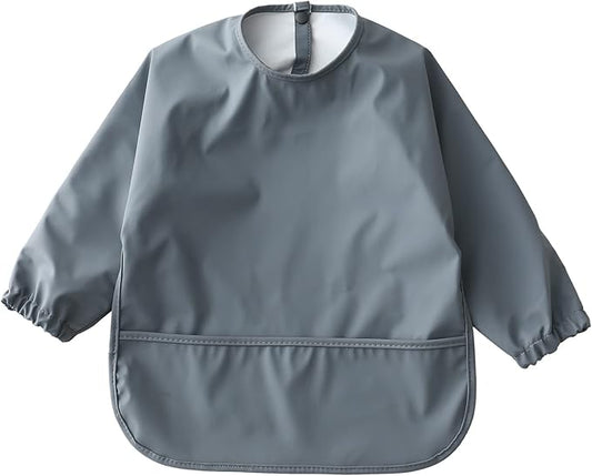 GZMM Waterproof Baby Bibs,Infant Toddler Long Sleeve Feeding Bib With Food Catcher,Wipe Clean & Washable