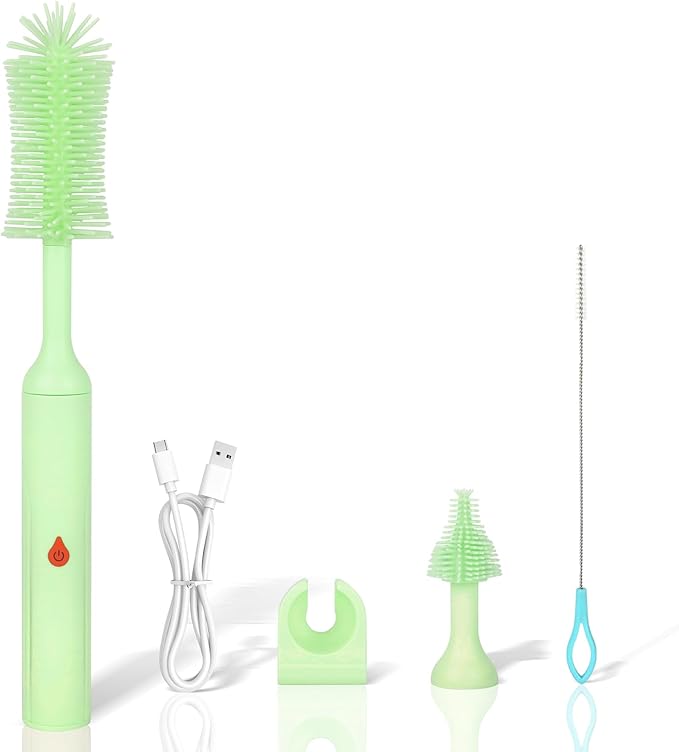 ULTRAFIRE Electric Bottle Brush, Baby Bottle Cleaner with Silicone Brush, Waterproof, 2 Modes & 360 Rotation, Green