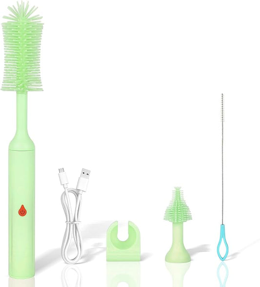 ULTRAFIRE Electric Bottle Brush, Baby Bottle Cleaner with Silicone Brush, Waterproof, 2 Modes & 360 Rotation, Green
