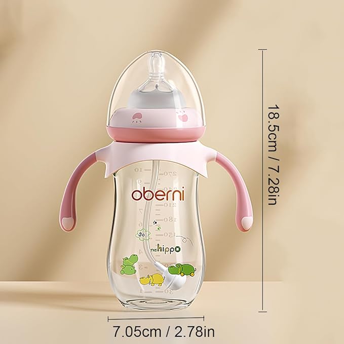 Baby Bottles, Weighted Straw Toddler Milk Bottles with Non-Slip Handle, Size + Variable Fast Flow, 12+ Months, BPA-Free, Blue/2Pack/9oz