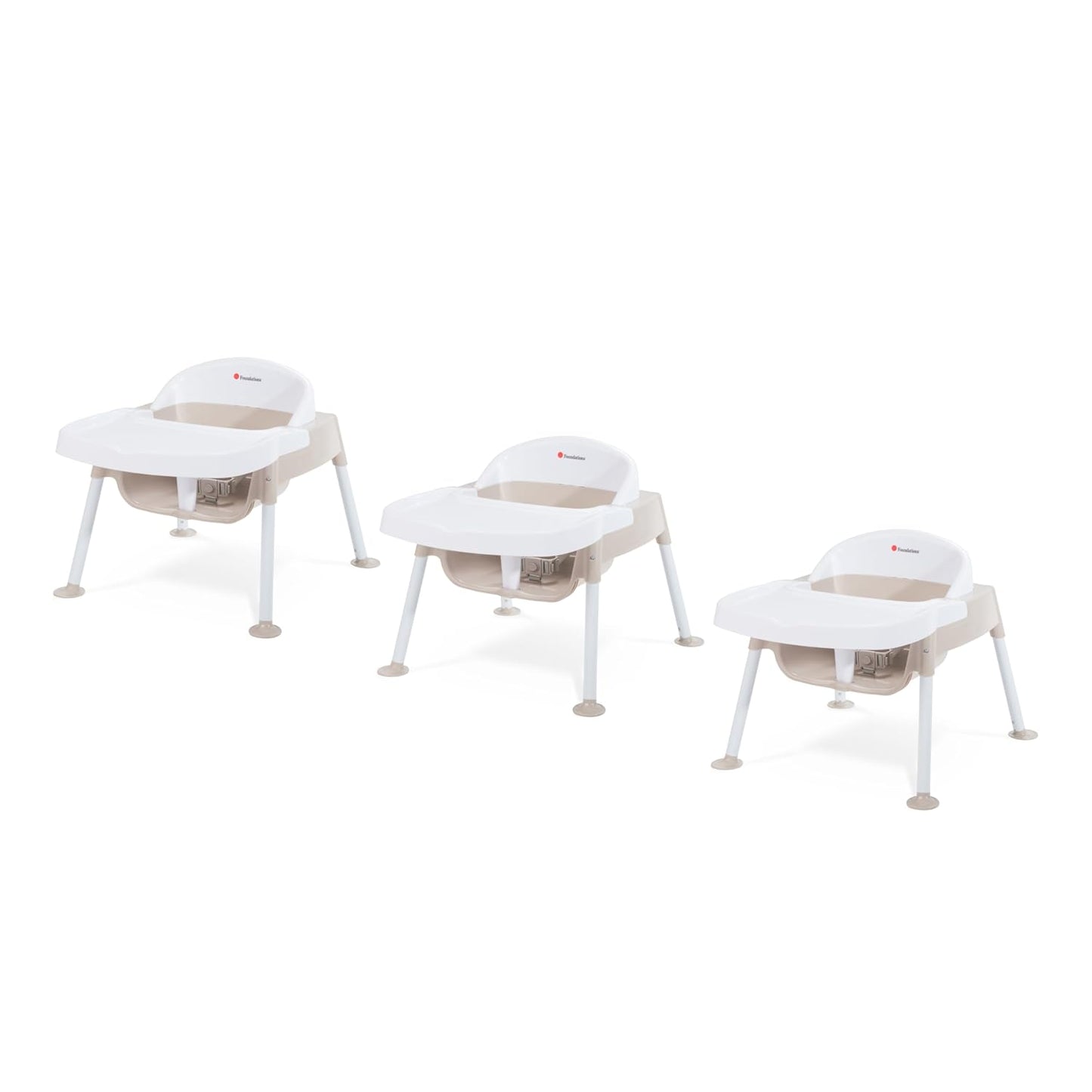 Foundations Secure Sitter Feeding Chairs Multipack, No-Tip Feet, 3-Point Adjustable Harness, Removable Tray, Easy to Clean, Stackable Feeding Chairs, 3 Pack (7 inch)