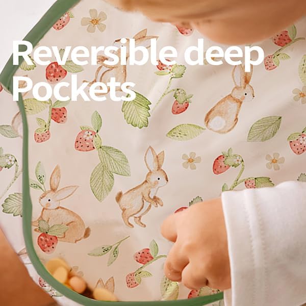 Feeding Bibs for Baby,3 Pack-Waterproof & Easy Clean Feeding Bibs for Toddlers & Infant,Reversible Pockets