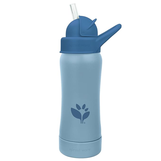 Green Sprouts® Sprout Ware® Straw Bottle 10oz., 6mo+, Plant-Plastic, Platinum-Cured Silicone, Dishwasher Safe, Grows with Baby, Tested for Hormones - Blueberry