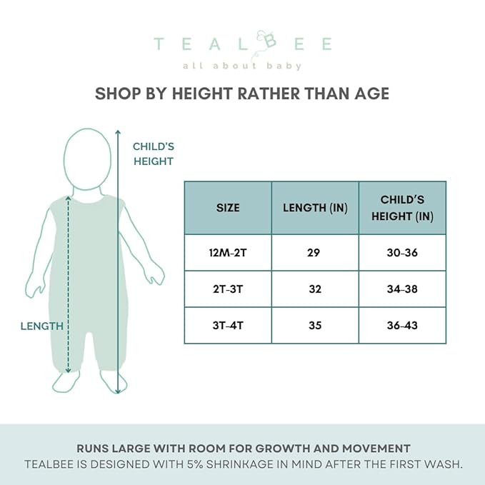 Tealbee Dreamsuit Toddler Sleep Sack with Feet – Walker Sleep Bag with Legs, Rayon made from Bamboo, All Season 1.2 TOG, 2-Way Zipper, 3T-4T - Sunshine