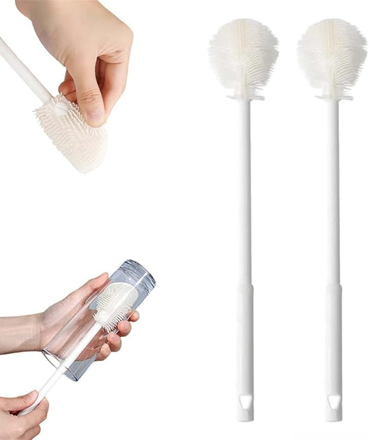 360° Flexible Silicone Bottle Brush with Long Handle,2025 New Multifunction Cleaning Foldable Cleaning Tool,Soft Bristle Silicone Cup Brush for Narrow Neck Bottles,Water Bottles (White/2pcs)