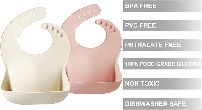 PandaEar 2 Pack Silicone Baby Bibs for Girls, Waterproof Silicone Bibs with Food Catcher, Thick Adjustable Toddler Bibs Baby Food Bibs for Eating, Soft, Non Messy (Pink Tawny)