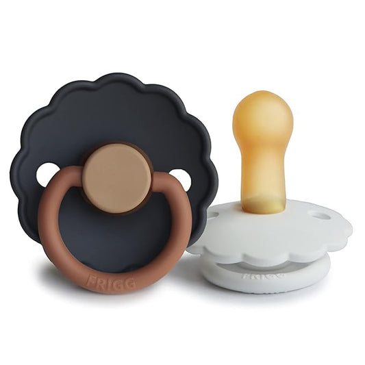 FRIGG Daisy Natural Rubber Baby Pacifier | Made in Denmark | BPA-Free (Aurora/Bright White, 6-18 Months) 2-Pack