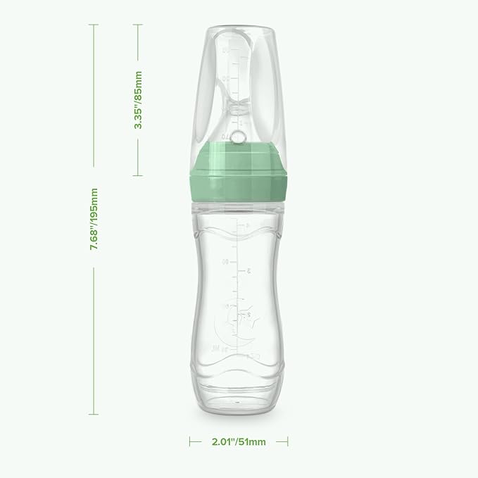 Haakaa Silicone Baby Food Dispensing Spoon Feeder 4oz - Infant Squeeze Cereal Feeder, Baby Fresh Food Feeder, Feed Bottle for Puree, Solid Baby Food, BPA Free, 4m+ Babies – Pea Green