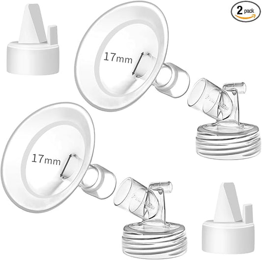 PumpMom-us 17mm Oval Flanges with Soft Rim Compatible with Spectra S2 S1 9 Plus Breastpumps Accessories, Replacement Breast Shield and Duckbill Valves for Spectra Pump Parts and Flange