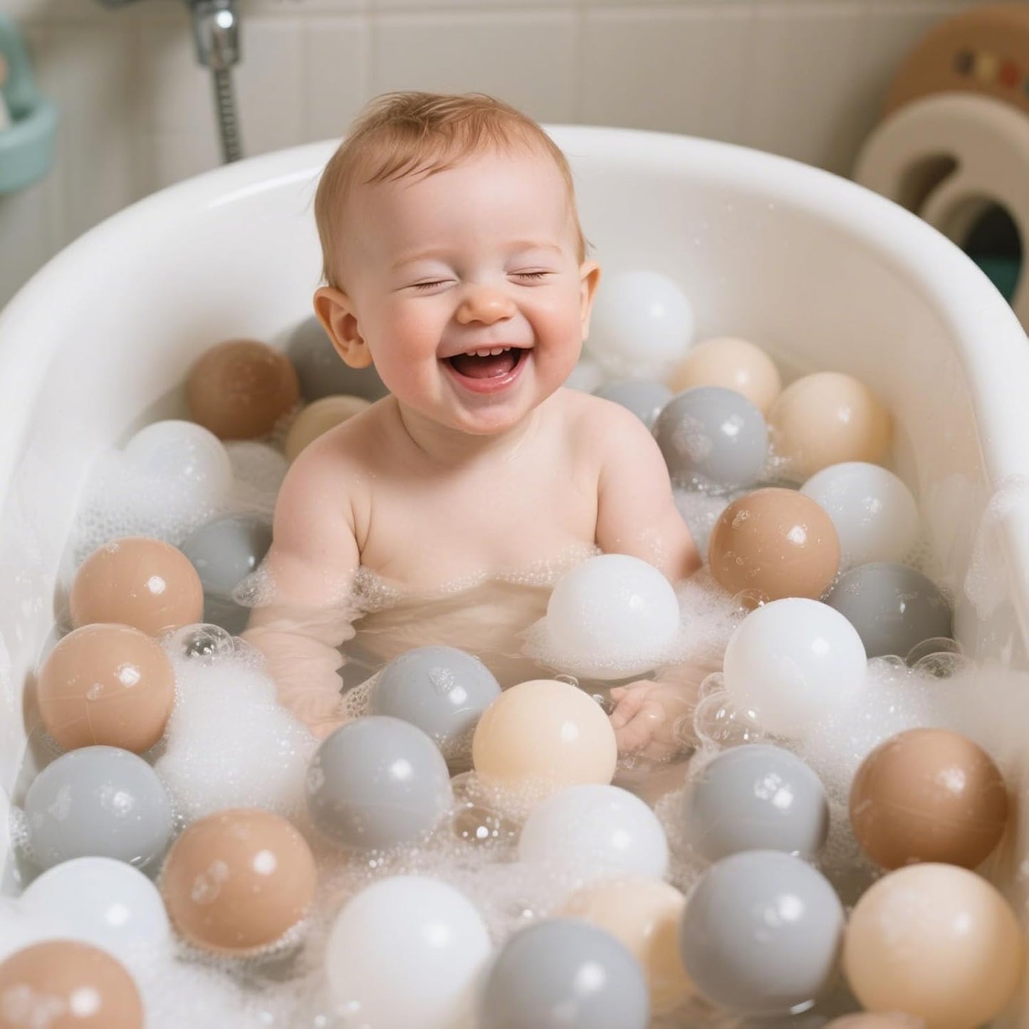 GOGOSO Balls for Ball Pit - Plastic Ball for Toddlers 1-3, Baby Kids Ball Pool Decoration 50 100 200 300 500 1000 (Grey+Coffee+ Beige+White, 50 Balls)