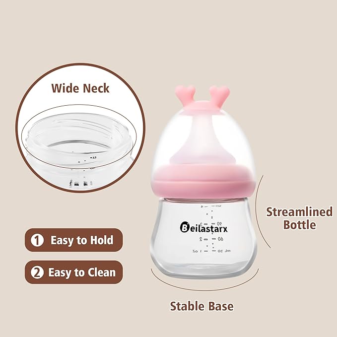 Glass Baby Bottles with Natural Response Nipple Size SS - Anti Colic Baby Bottles Wide Neck Slow Flow Baby Bottle (Red, 4oz (Pack of 4))