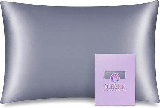 OLESILK 100% Mulberry Silk Toddler Pillowcase for Hair and Skin, Both Sides 19 Momme Pure Natural Silk Travel Pillow Cases with Hidden Zipper, 13"x 18", Iron Grey